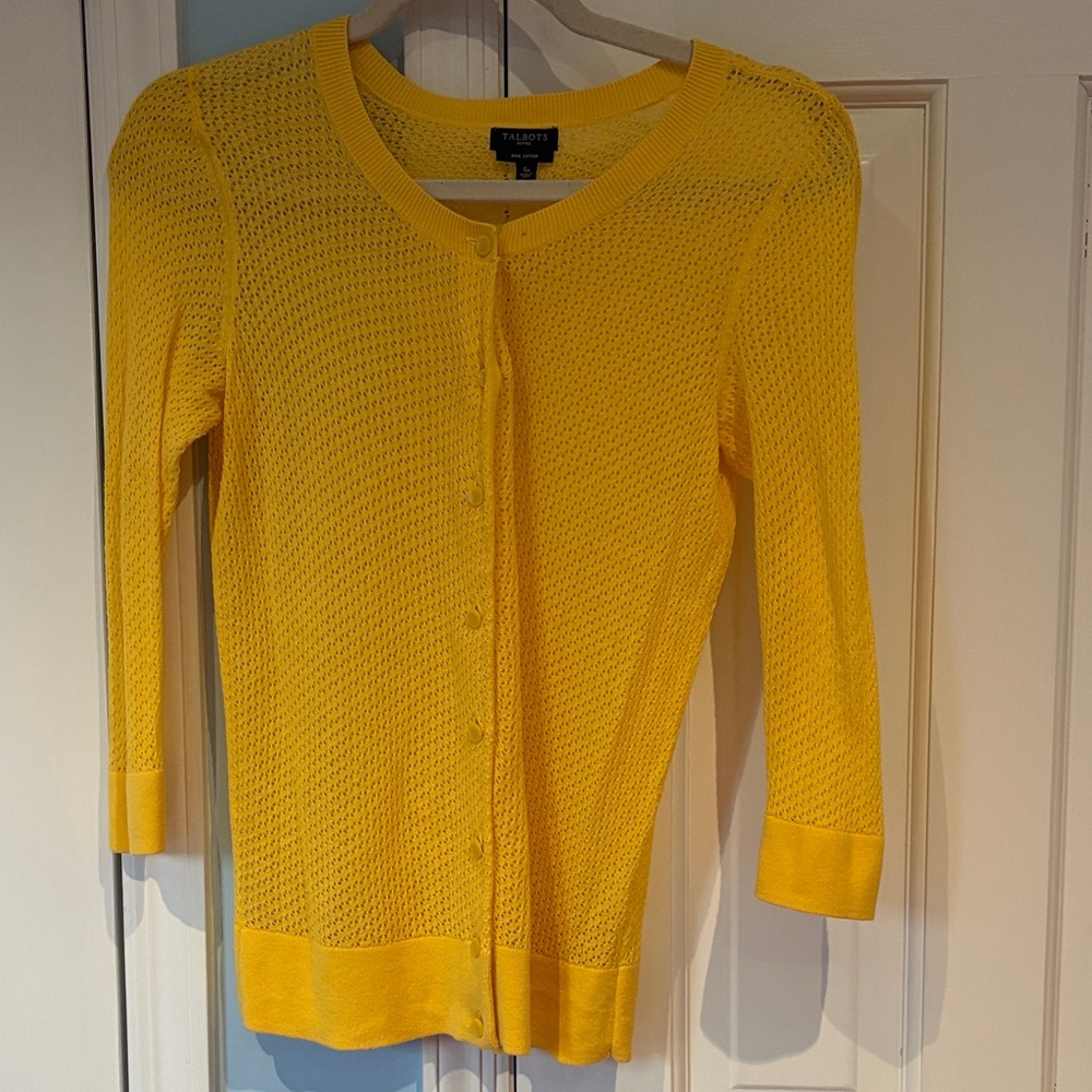 Talbots Bright Yellow Open-Knit Button-Front Cardigan